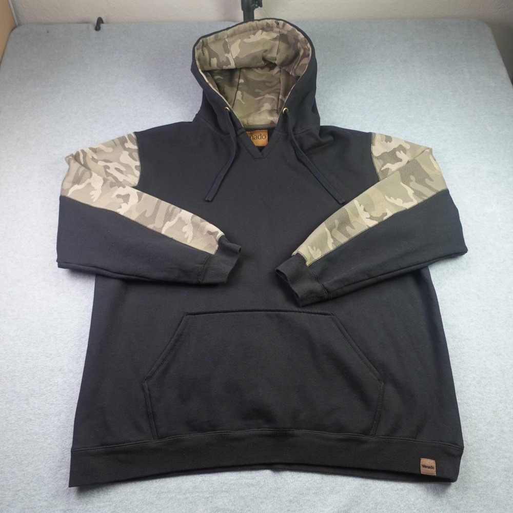 Venado Hoodie Mens XL Black Camo Accents Casual Pullover Sweatshirt